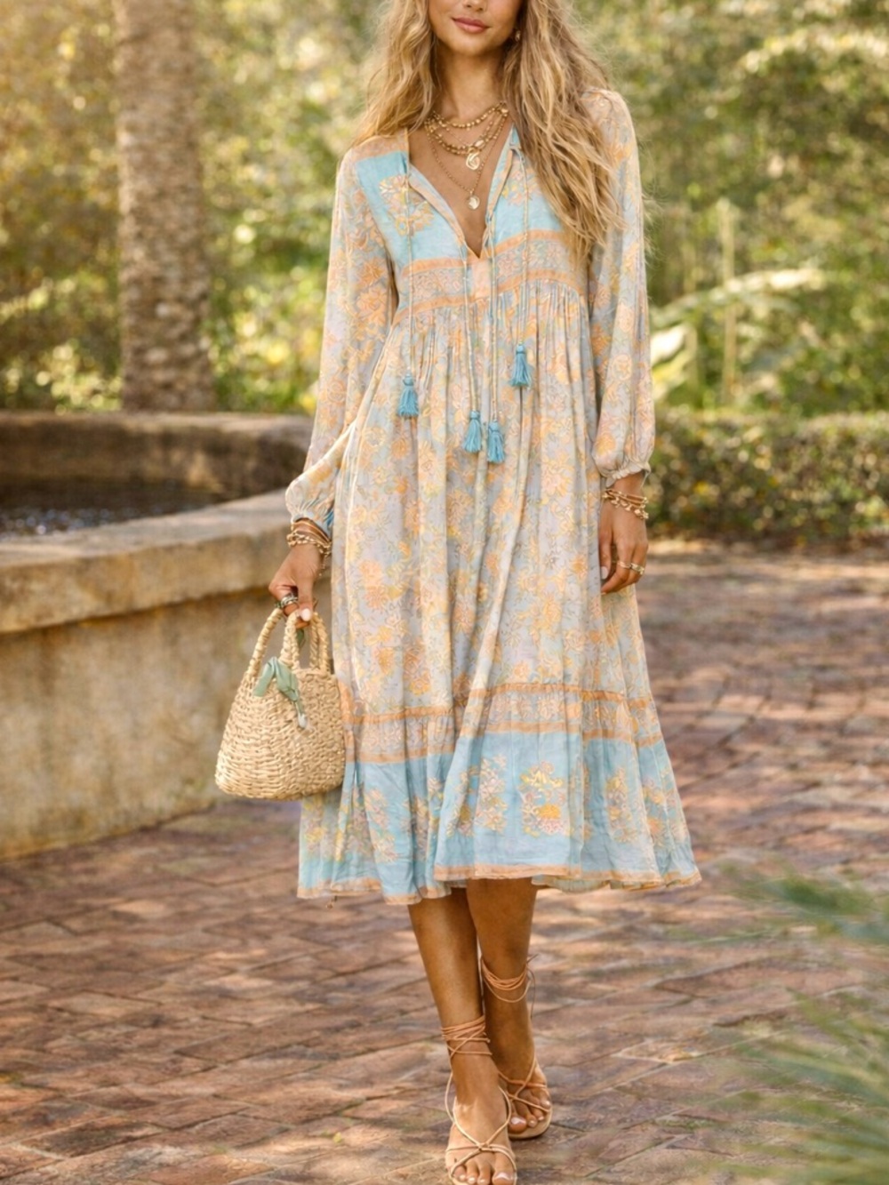 Spell & The Gypsy Collective Juniper Boho Midi Dress Eggshell Blue Size S